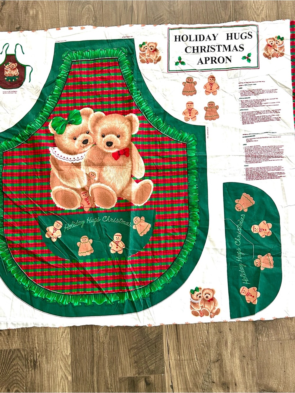 Holiday Hugs Christmas Apron with Teddy Bear Motif